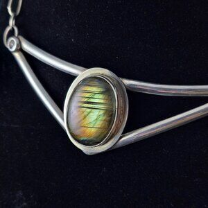 Labradorite Shield Necklace in Sterling Silver